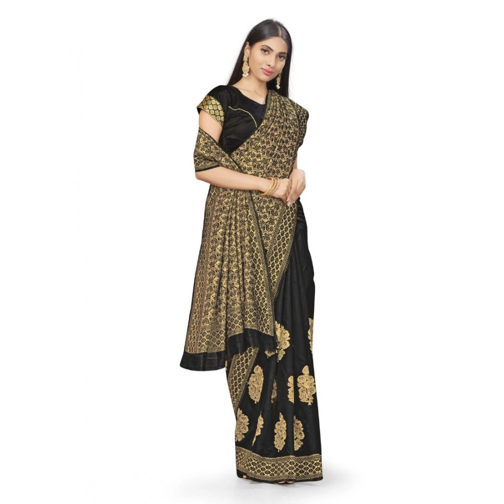 Generic Women's Banarasi Silk Saree (Black,5-6 Mtrs)