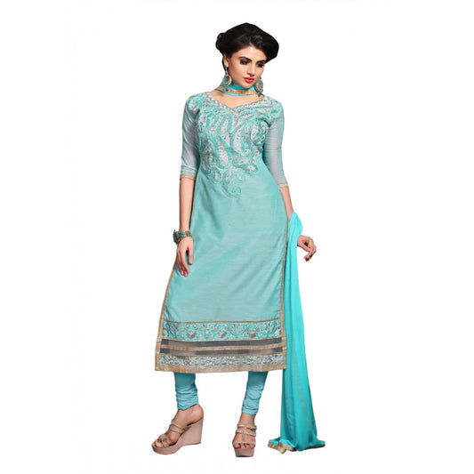 Generic Women's Chanderi Unstitched Salwar Suit-Material With Dupatta (Light Sea Green,2.3 Mtrs)