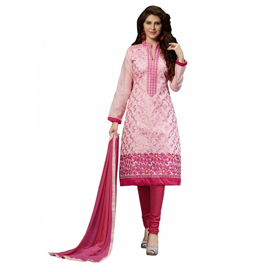 Generic Women's Chanderi Unstitched Salwar Suit-Material With Dupatta (Pink,2 Mtrs)