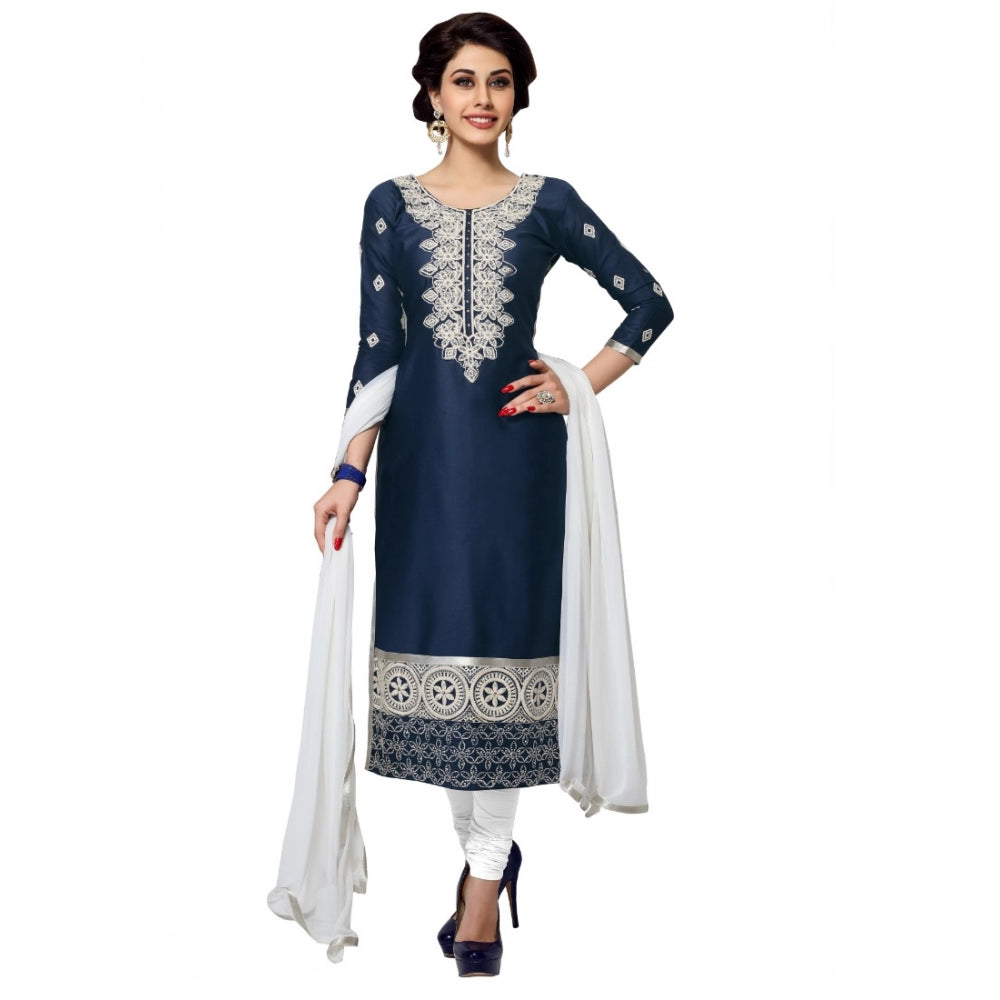 Generic Women's Cotton Unstitched Salwar Suit-Material With Dupatta (Navy Blue,2.2 Mtrs)