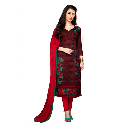 Generic Women's Cotton Unstitched Salwar Suit-Material With Dupatta (Dark Maroon,2.3 Mtrs)