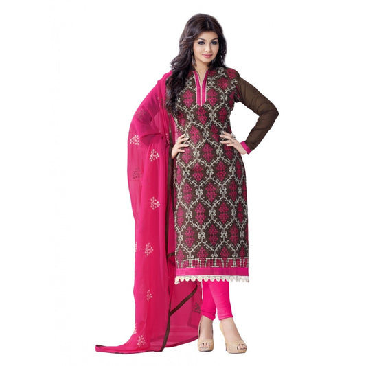 Generic Women's Chanderi Unstitched Salwar Suit-Material With Dupatta (Brown,2.2 Mtrs)