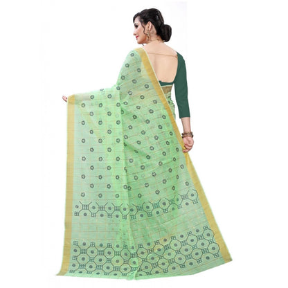 Generic Women's Cotton Blend Saree(Parrot Green ,5-6Mtrs)