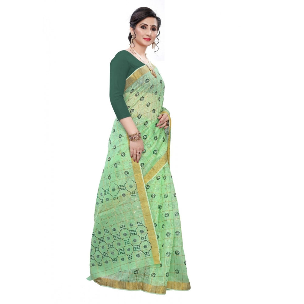 Generic Women's Cotton Blend Saree(Parrot Green ,5-6Mtrs)