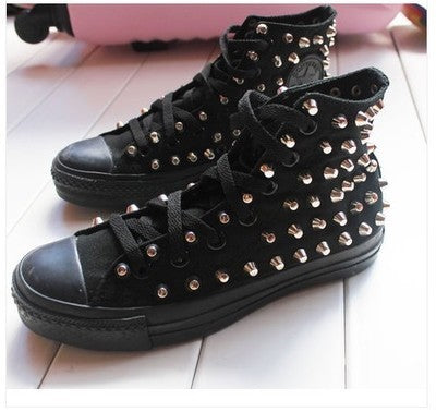 Korean Style Rivet Shoes Distressed High-top Sneakers For Female Students