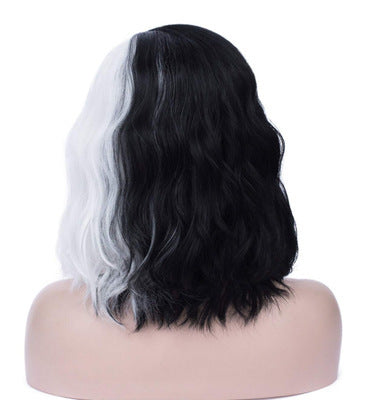 Black And White Medium Long Curly Wig