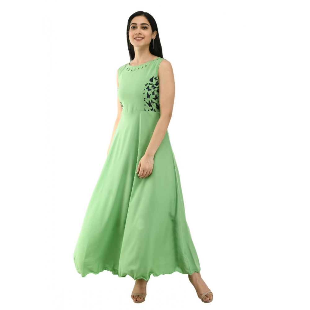 Generic Women's Crepe Solid Sleeveless Full Length Gown(Green)