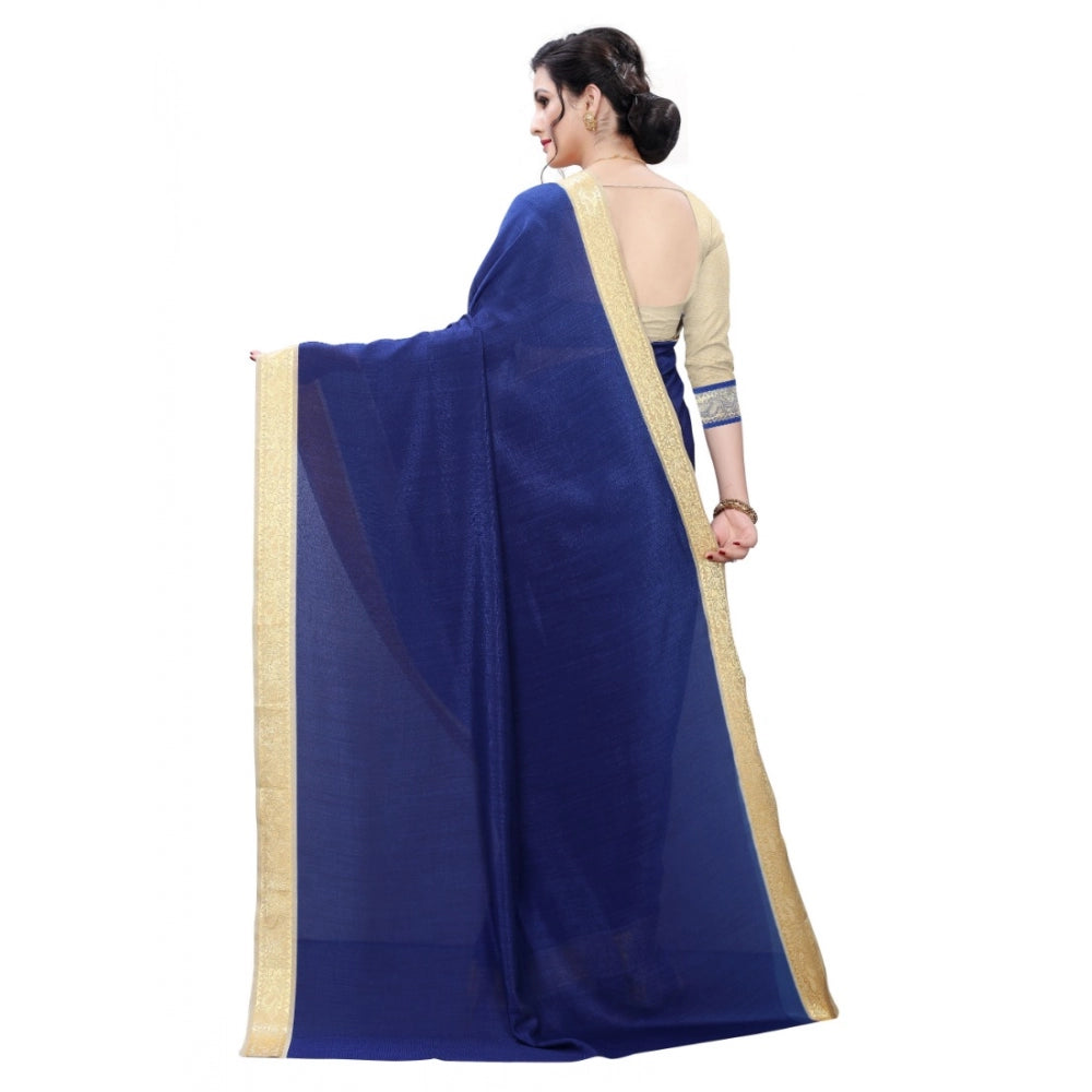 Generic Women's Vichitra Silk Saree(Navy Blue ,5-6Mtrs)