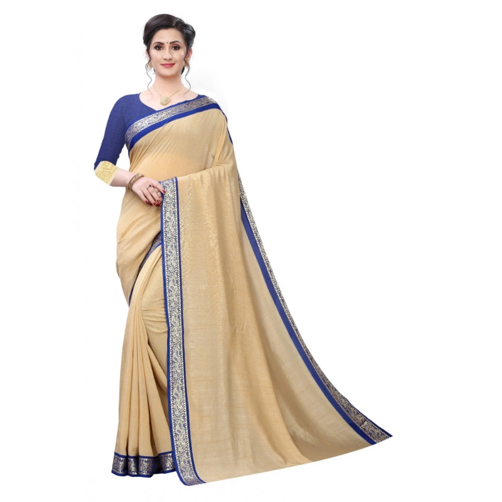 Generic Women's Vichitra Silk Saree(Beige ,5-6Mtrs)