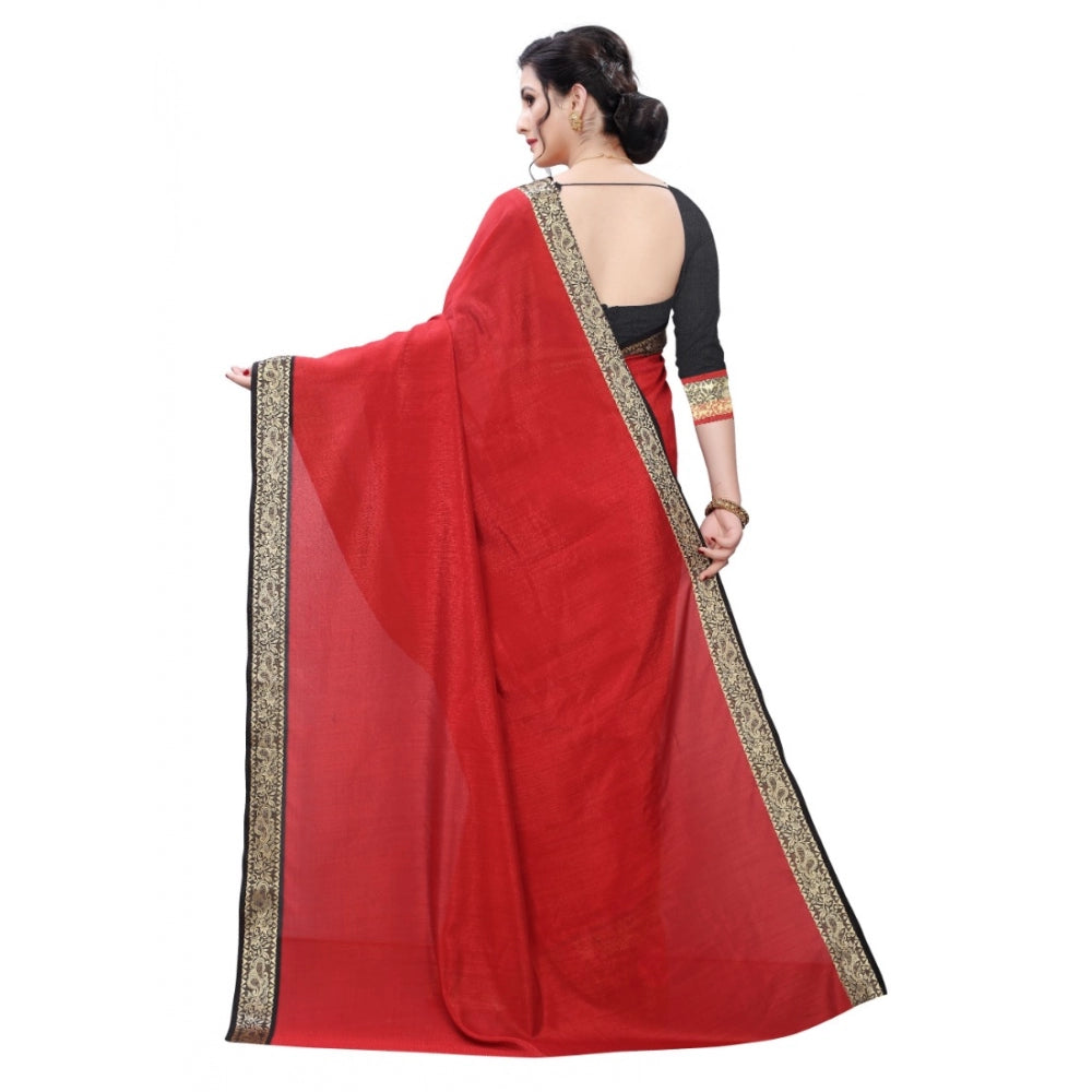 Generic Women's Vichitra Silk Saree(Red ,5-6Mtrs)