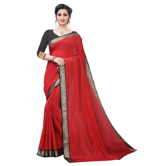 Generic Women's Vichitra Silk Saree(Red ,5-6Mtrs)