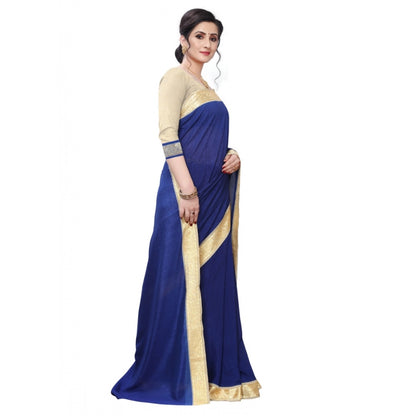 Generic Women's Vichitra Silk Saree(Navy Blue ,5-6Mtrs)