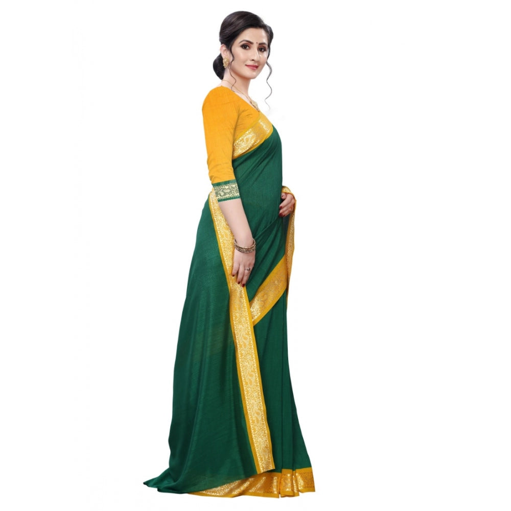 Generic Women's Vichitra Silk Saree(Green ,5-6Mtrs)