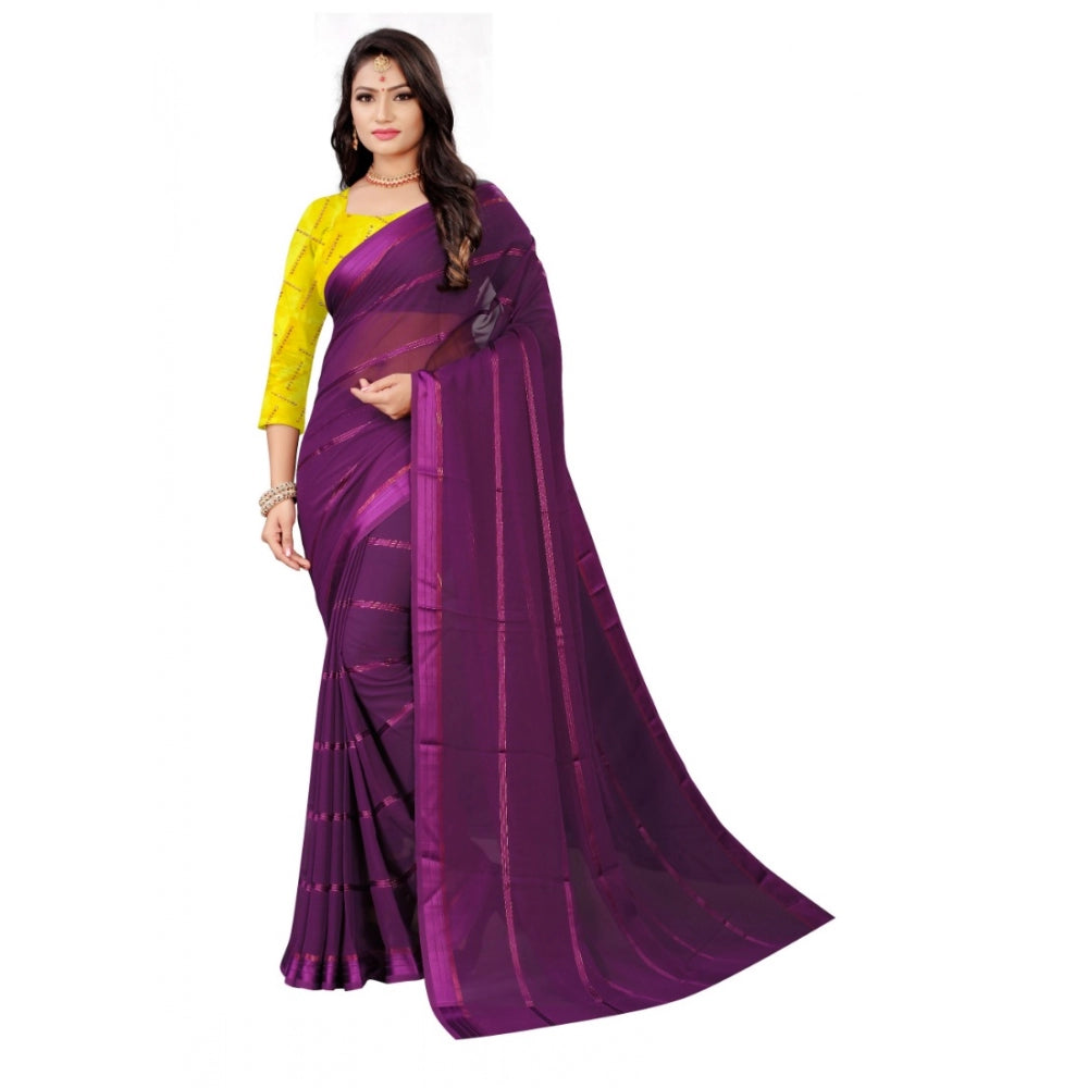 Generic Women's Georgette Silk Saree(Wine ,5-6Mtrs)