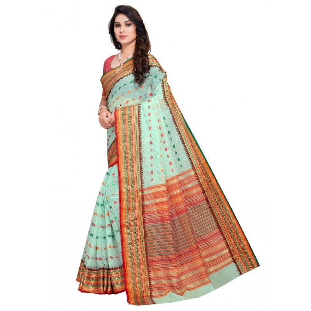 Generic Women's Kota Doria Cotton Woven Butta Saree With Blouse (Pista, 5-6 Mtrs)