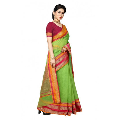 Generic Women's Kota Doria Cotton Border Saree With Blouse (Light Green, 5-6 Mtrs)