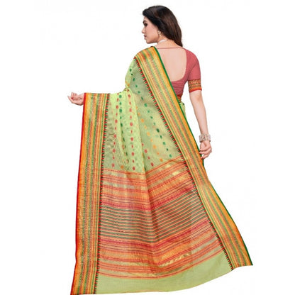 Generic Women's Kota Doria Cotton Woven Butta Saree With Blouse (Light Green, 5-6 Mtrs)