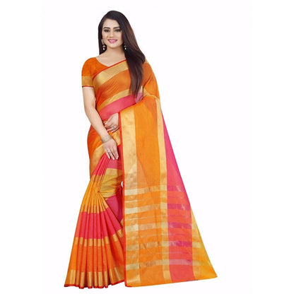 Generic Women's Kota Doria Cotton Plain Saree With Blouse (Multicolor, 5-6 Mtrs)