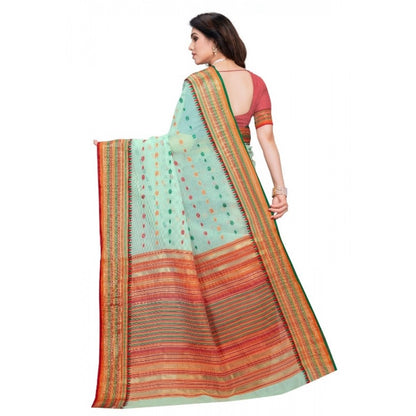 Generic Women's Kota Doria Cotton Woven Butta Saree With Blouse (Pista, 5-6 Mtrs)