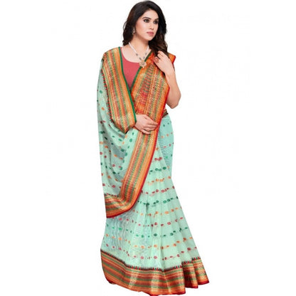 Generic Women's Kota Doria Cotton Woven Butta Saree With Blouse (Pista, 5-6 Mtrs)