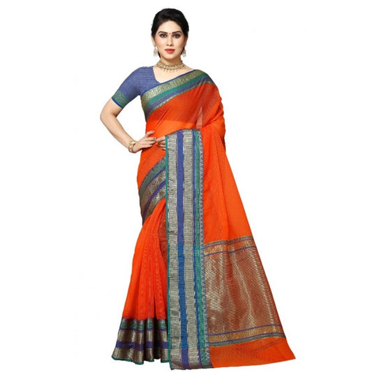 Generic Women's Kota Doria Cotton Border Saree With Blouse (Fanta, 5-6 Mtrs)