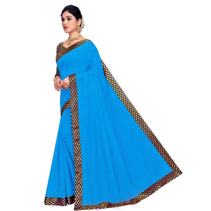 Generic Women's Chanderi Cotton Lace Border Saree With Blouse (Sky Blue, 5-6 Mtrs)