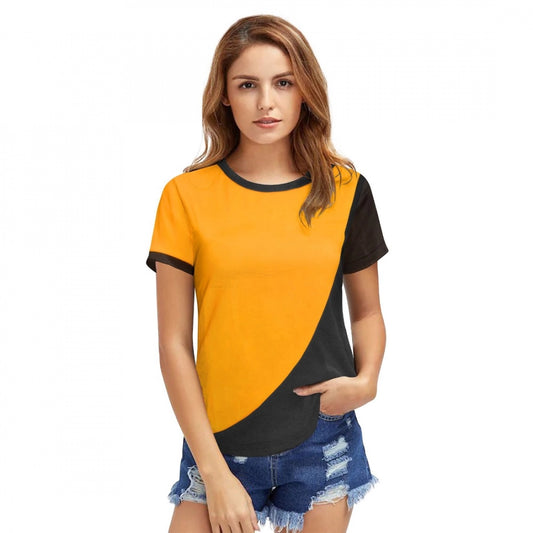 Generic Women's Polyester, Knitting Western Wear T-Shirt (Yellow)