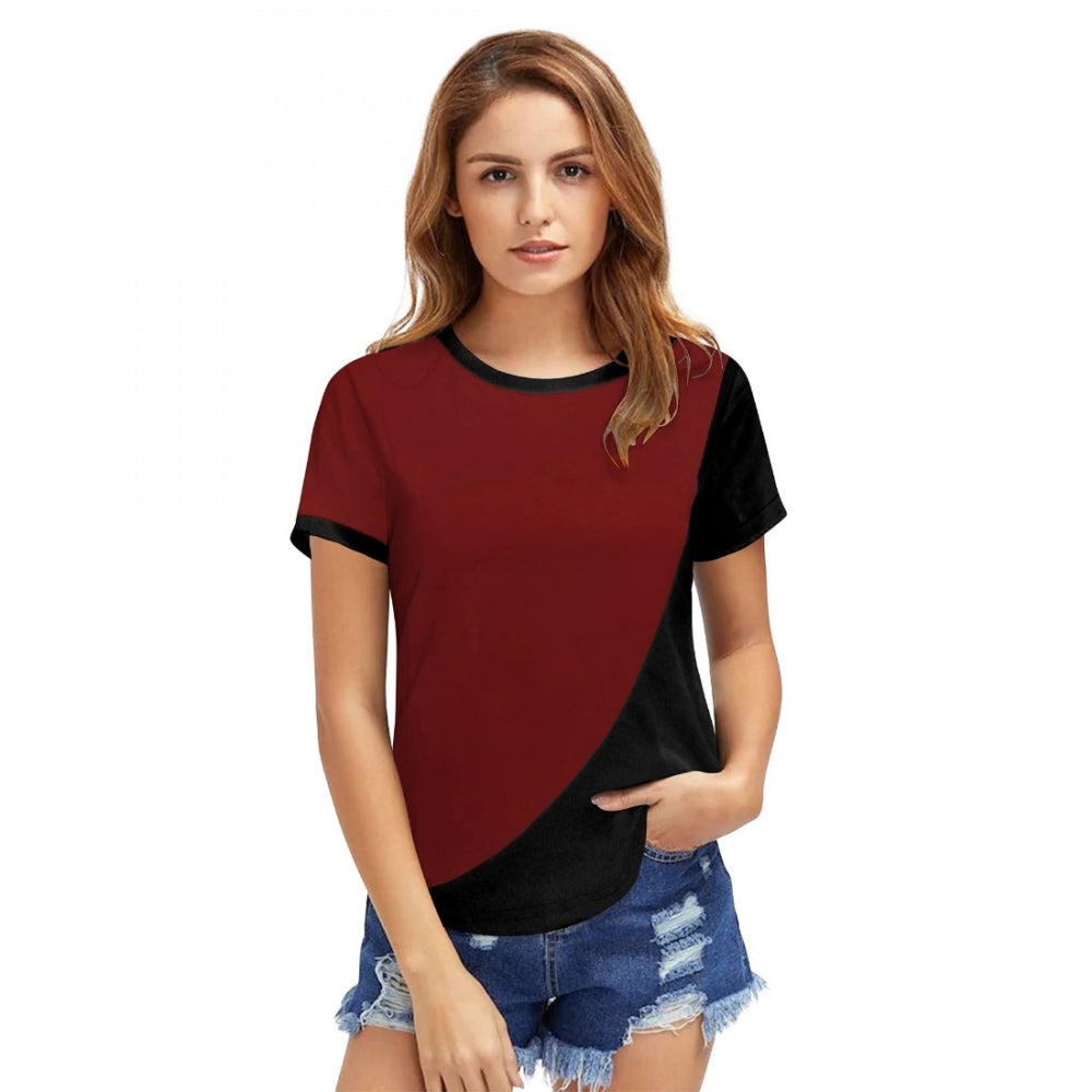 Generic Women's Polyester, Knitting Western Wear T-Shirt (Maroon)