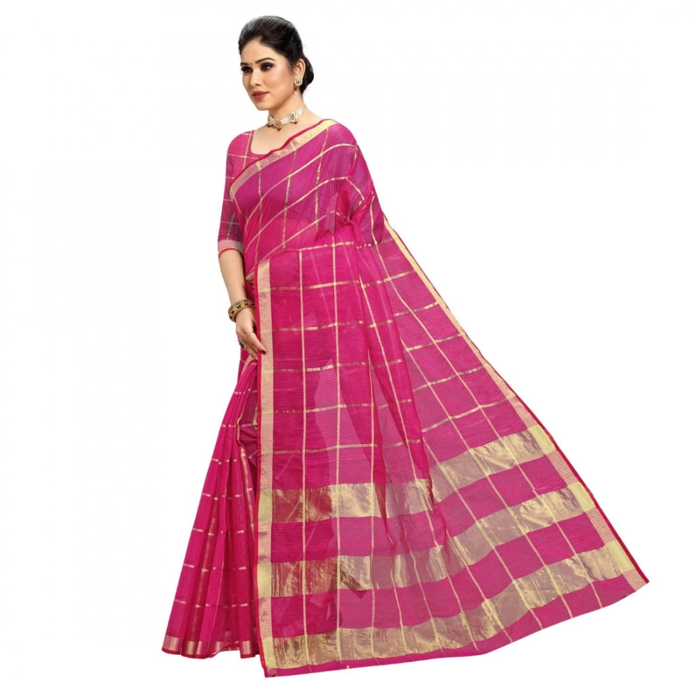 Generic Women's Kota Doria Cotton Checked Saree With Blouse (Rani, 5-6 Mtrs)