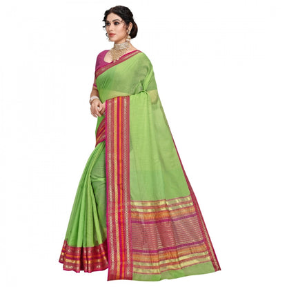 Generic Women's Kota Doria Cotton Bordered Saree With Blouse (Light Green, 5-6 Mtrs)