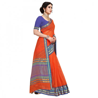 Generic Women's Kota Doria Cotton Bordered Saree With Blouse (Fanta, 5-6 Mtrs)