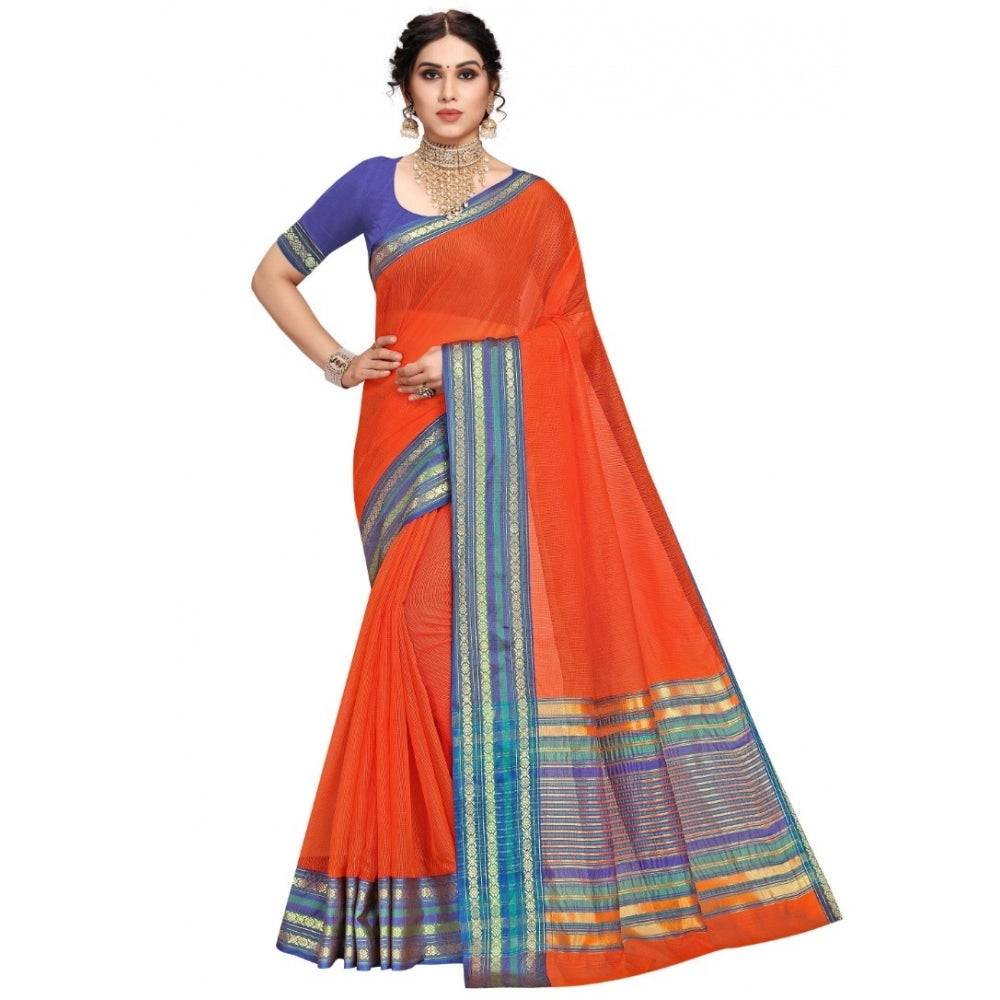 Generic Women's Kota Doria Cotton Bordered Saree With Blouse (Fanta, 5-6 Mtrs)