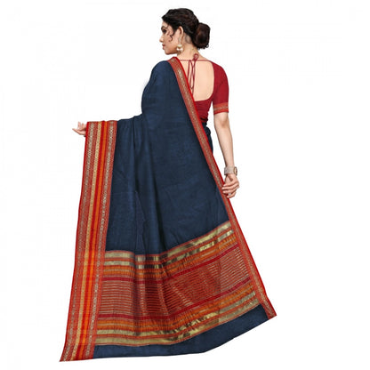 Generic Women's Kota Doria Cotton Bordered Saree With Blouse (Navy Blue, 5-6 Mtrs)