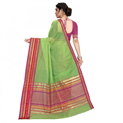 Generic Women's Kota Doria Cotton Bordered Saree With Blouse (Light Green, 5-6 Mtrs)