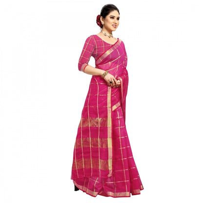 Generic Women's Kota Doria Cotton Checked Saree With Blouse (Rani, 5-6 Mtrs)