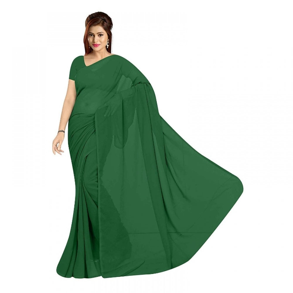 Generic Women's Georgette Plain Saree With Blouse (Dark Green, 5-6 Mtrs)