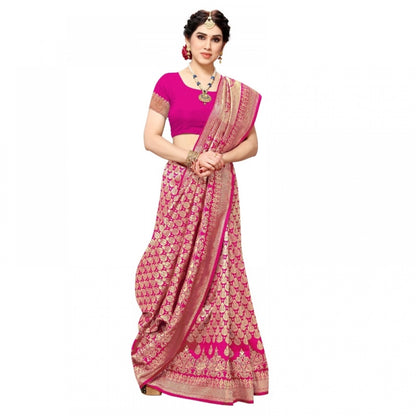 Generic Women's Jacquard Silk Kanjivaram Jacquard Silk Saree With Blouse (Pink, 5-6 Mtrs)