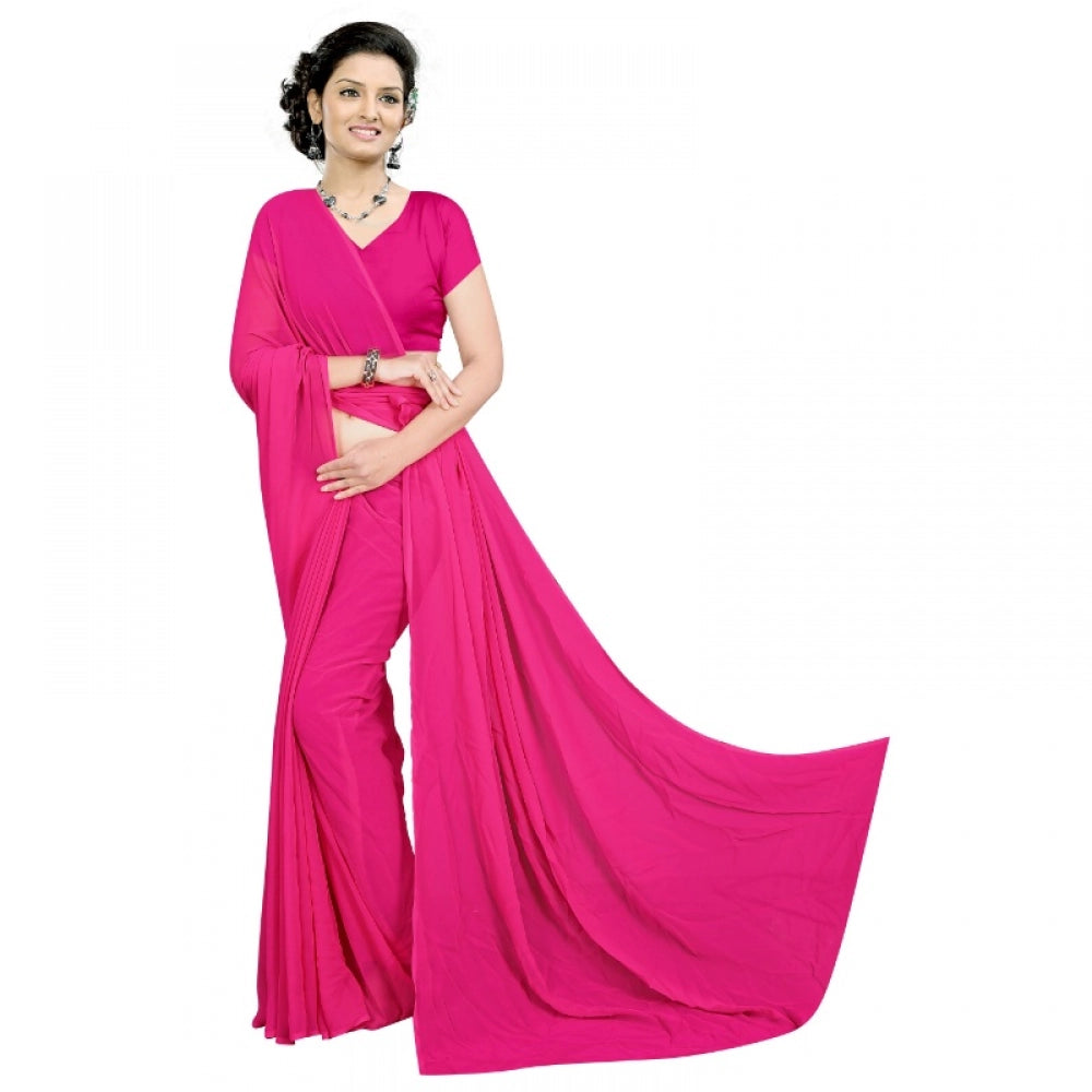 Generic Women's Georgette Plain Saree With Blouse (Pink, 5-6 Mtrs)