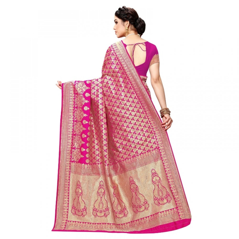 Generic Women's Jacquard Silk Kanjivaram Jacquard Silk Saree With Blouse (Pink, 5-6 Mtrs)