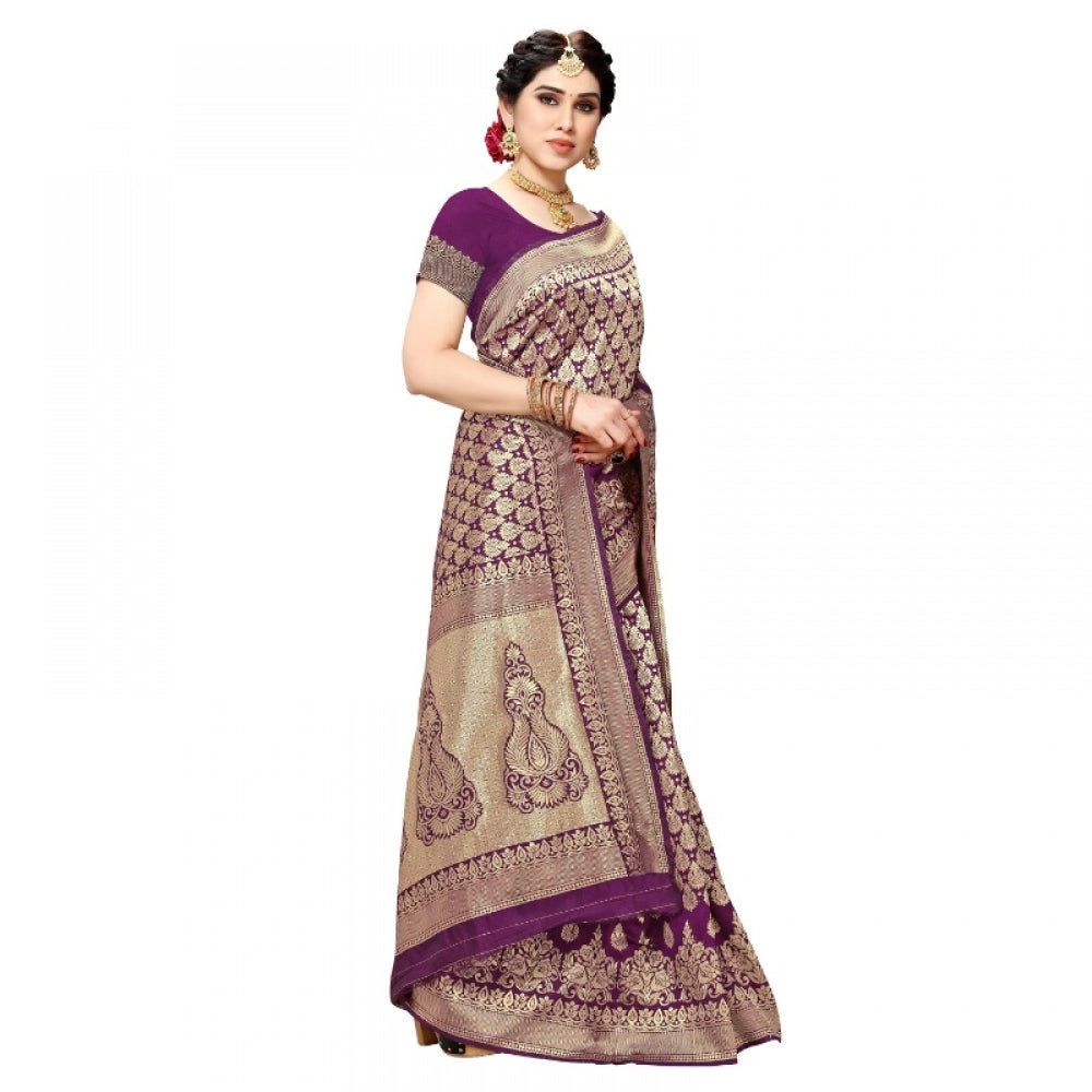 Generic Women's Jacquard Silk Kanjivaram Jacquard Silk Saree With Blouse (Jamli, 5-6 Mtrs)