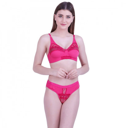 Generic Women's Cotton Bra And Panty Set (Material: Cotton (Color: Dark Pink)