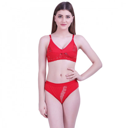 Generic Women's Cotton Bra And Panty Set (Material: Cotton (Color: Red)