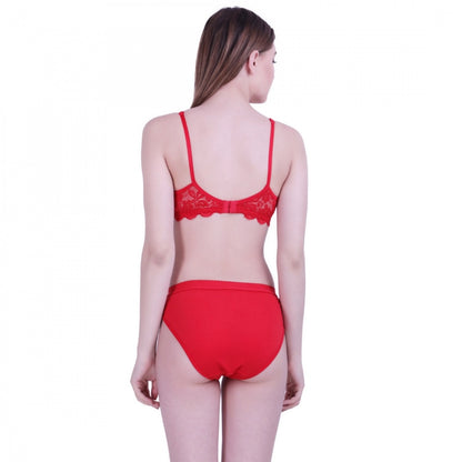 Generic Women's Cotton Bra And Panty Set (Material: Cotton (Color: Red)