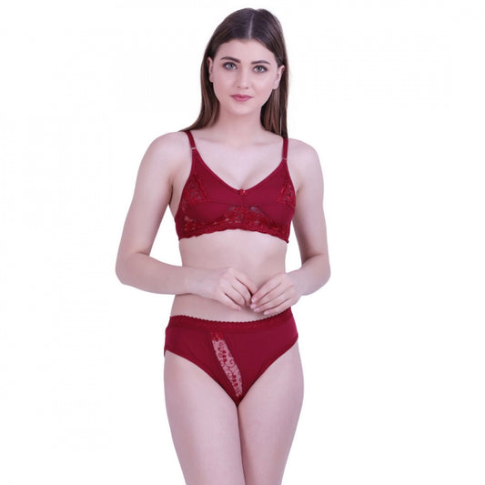 Generic Women's Cotton Bra And Panty Set (Material: Cotton (Color: Mehroon)