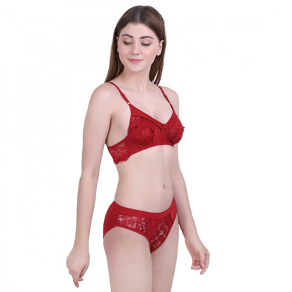 Generic Women's Cotton Bra And Panty Set (Material: Cotton (Color: Mehroon)