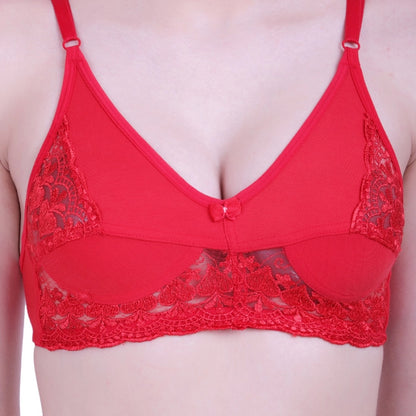 Generic Women's Cotton Bra And Panty Set (Material: Cotton (Color: Red)