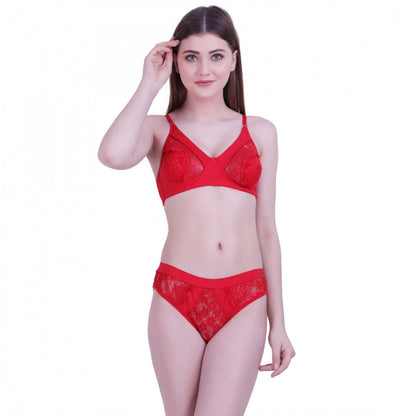 Generic Women's Cotton Bra And Panty Set (Material: Cotton (Color: Red)