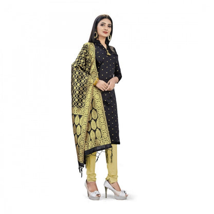 Generic Banarasi Silk Unstitched Salwar-Suit Material Premium Quality With Dupatta (Color: Black)