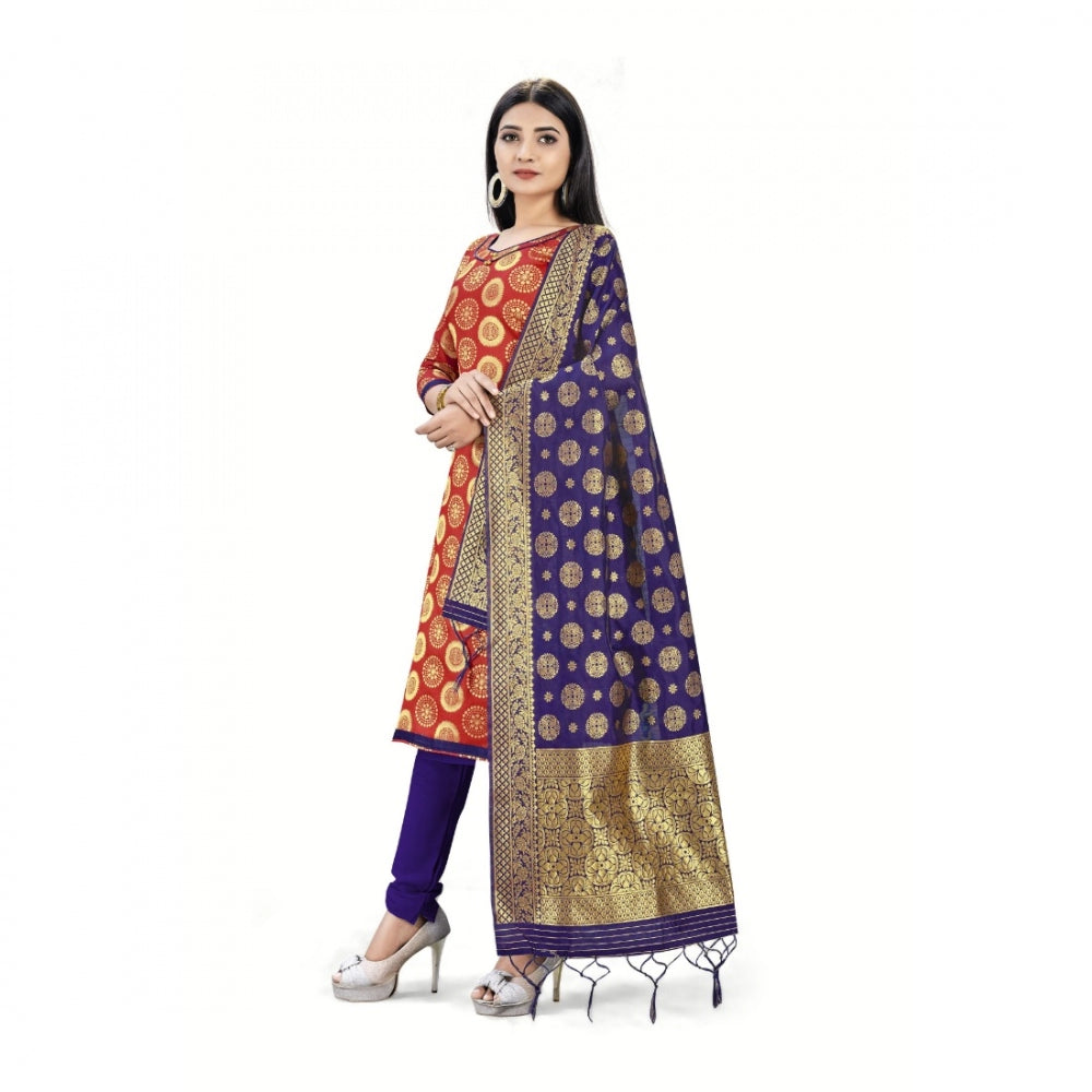 Generic Banarasi Silk Unstitched Salwar-Suit Material Premium Quality With Dupatta (Color: Red)