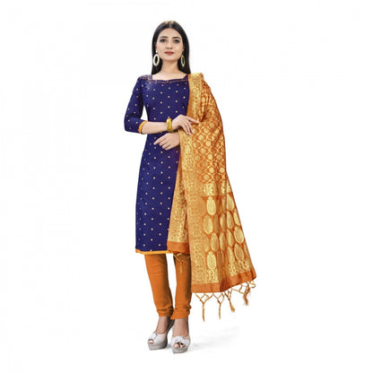 Generic Banarasi Silk Unstitched Salwar-Suit Material Premium Quality With Dupatta (Color: Navy Blue)